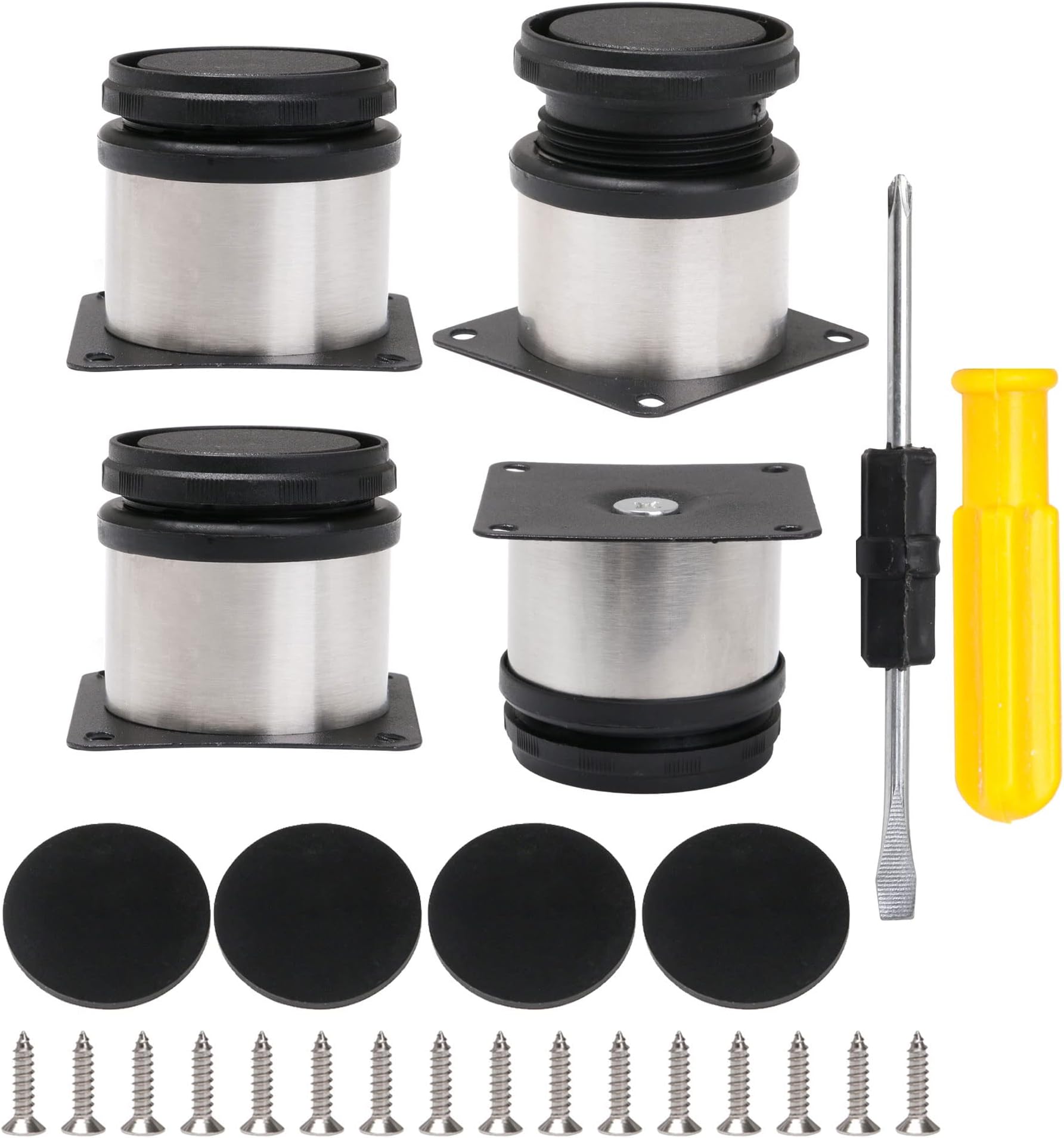 BQLZR Furniture Cabinet Metal Legs Adjustable Stainless Steel Kitchen Feet Round Black and Silver 50 x 50mm Pack of 4