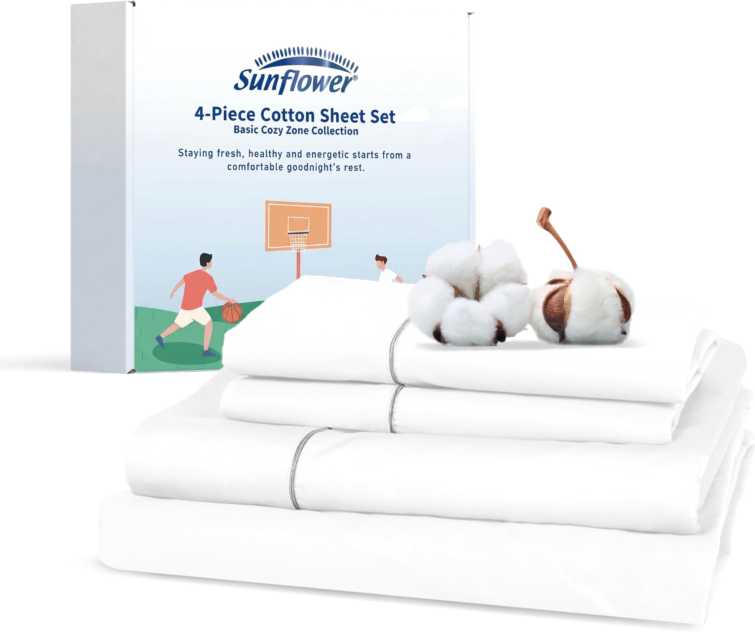 sunflower Extra Deep Queen Sheet Sets 100% Cotton Sateen, White