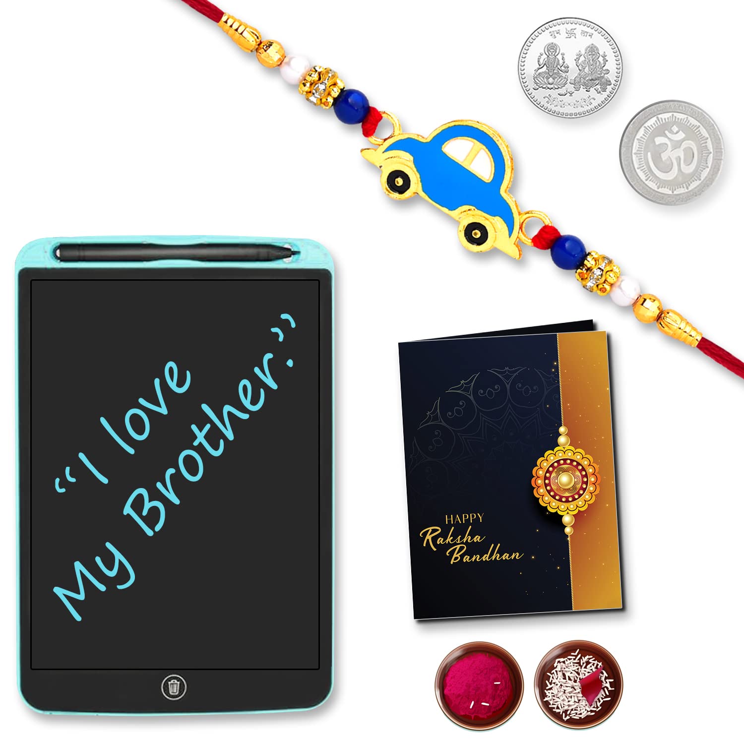 DeoDap Multicolor Car Shaped Rakhi Combo with (K1_310_1360) LCD Writing Pad/Tablet for Kids-image-40