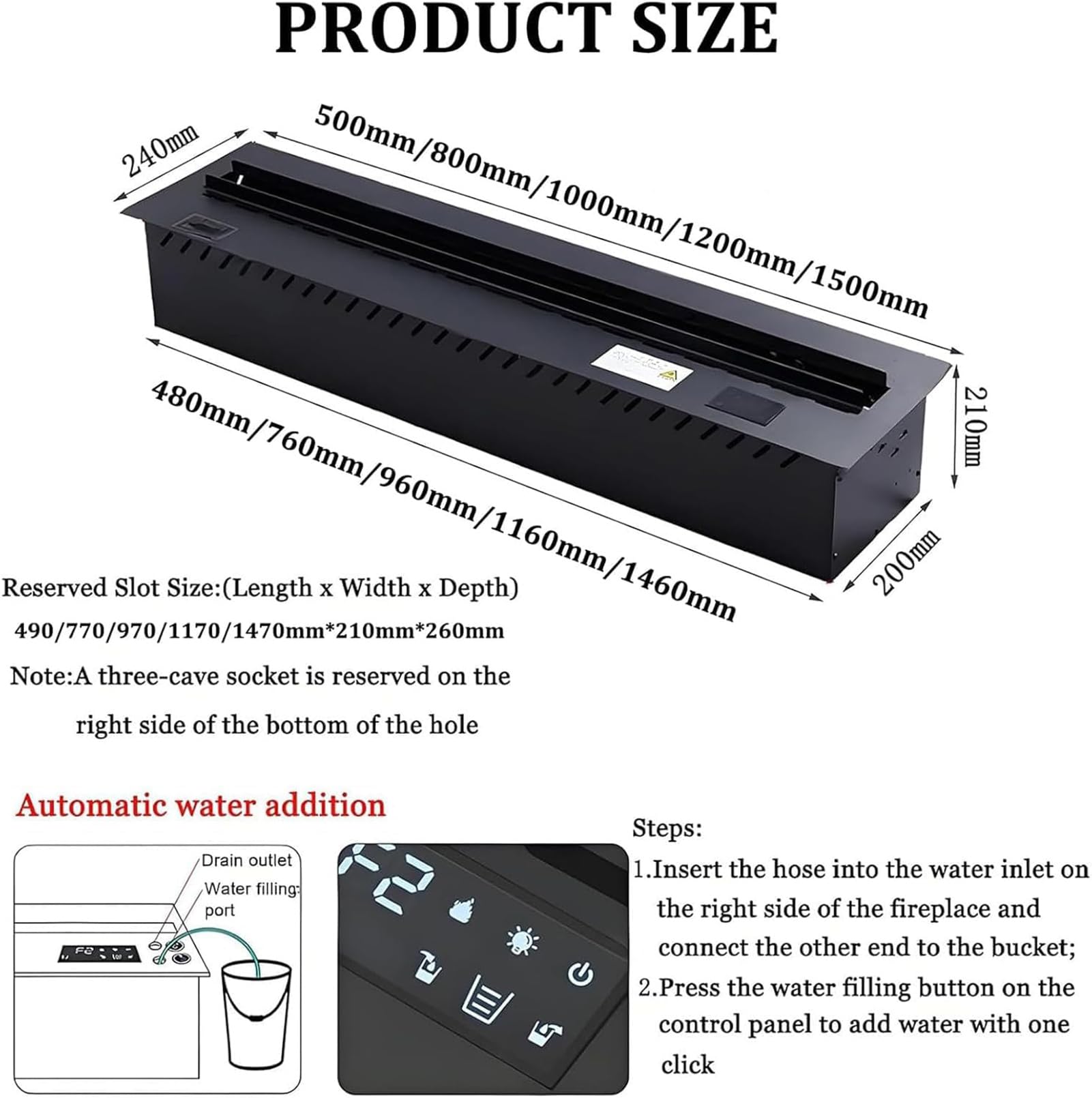 Camino A Vapore Acqueo 3D Durevole Multiuso Camino Nebulizzato con 7 Colori di Fiamma Regolabili E 5 Livelli di Luminosità Acciaio Inox Spazzolato Touch/Telecomando,70cm