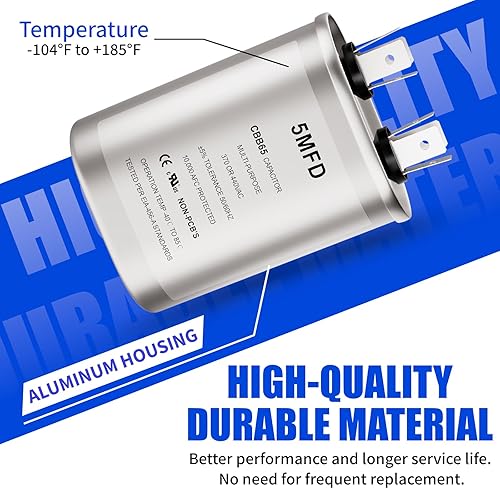 Miniatura 84 de Condensador de 50 uF/MFD para CA, 370 o 440 VCA CBB65 Condensadores redondos de doble carrera para funcionamiento del motor de CA, arranque