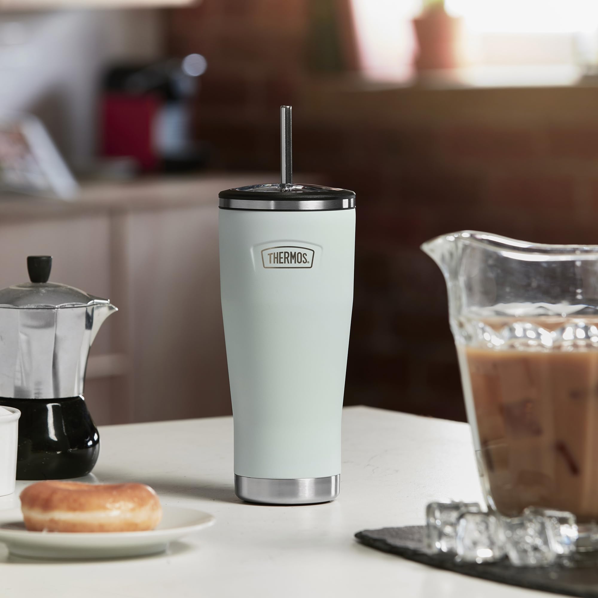 Thermos Trinkflasche aus Edelstahl, Motiv: Harebell Blue Icon (710 ml), BPA-freie Metall-Wasserflasche mit Strohhalm, wiederverwendbare Sportflasche, 22 Stunden Kaltgetränke, spülmaschinenfest | Thermoisolierte Wasserflasche für Erwachsene, Edelstahl, mit
