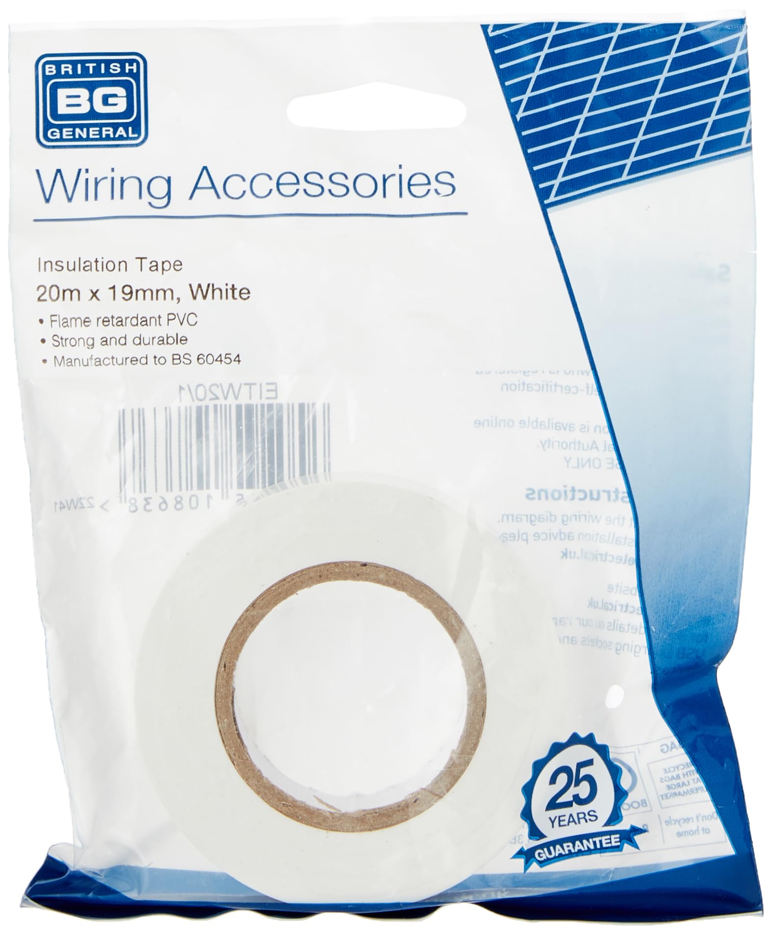 British General BG Electrical Insulation Tape, 20 Metres, White