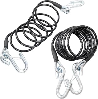 AT RACYPART BX88196 Coiled Trailer Safety Cable Kit with S-Hooks - 7500 lbs Capacity, 7ft Black Cables (2-Pack)