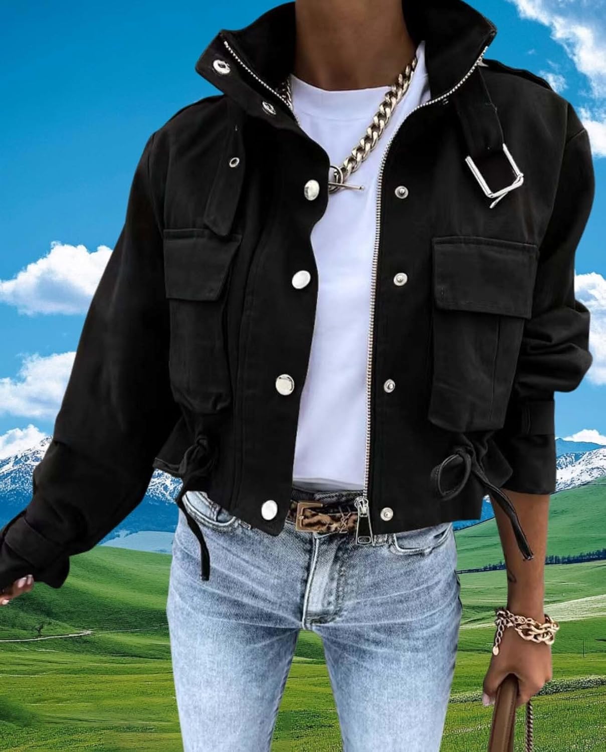 2025 Fall Winter Womens Digital Print Motorcycle Jacket Long Sleeve Unique Jacket Short Jacket - Image 2