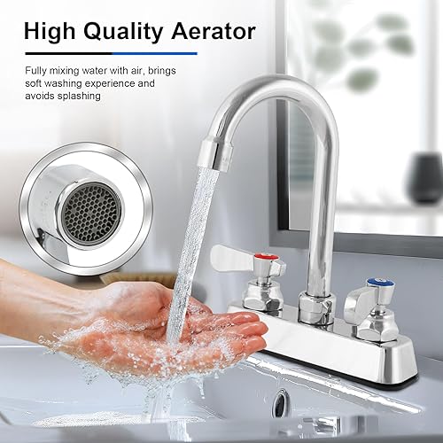 Vista 15 de Grifo de fregadero de barra comercial sin fugas, boquilla giratoria de 8 pulgadas con válvula de cerámica, grifo de fregadero de lavandería de 4