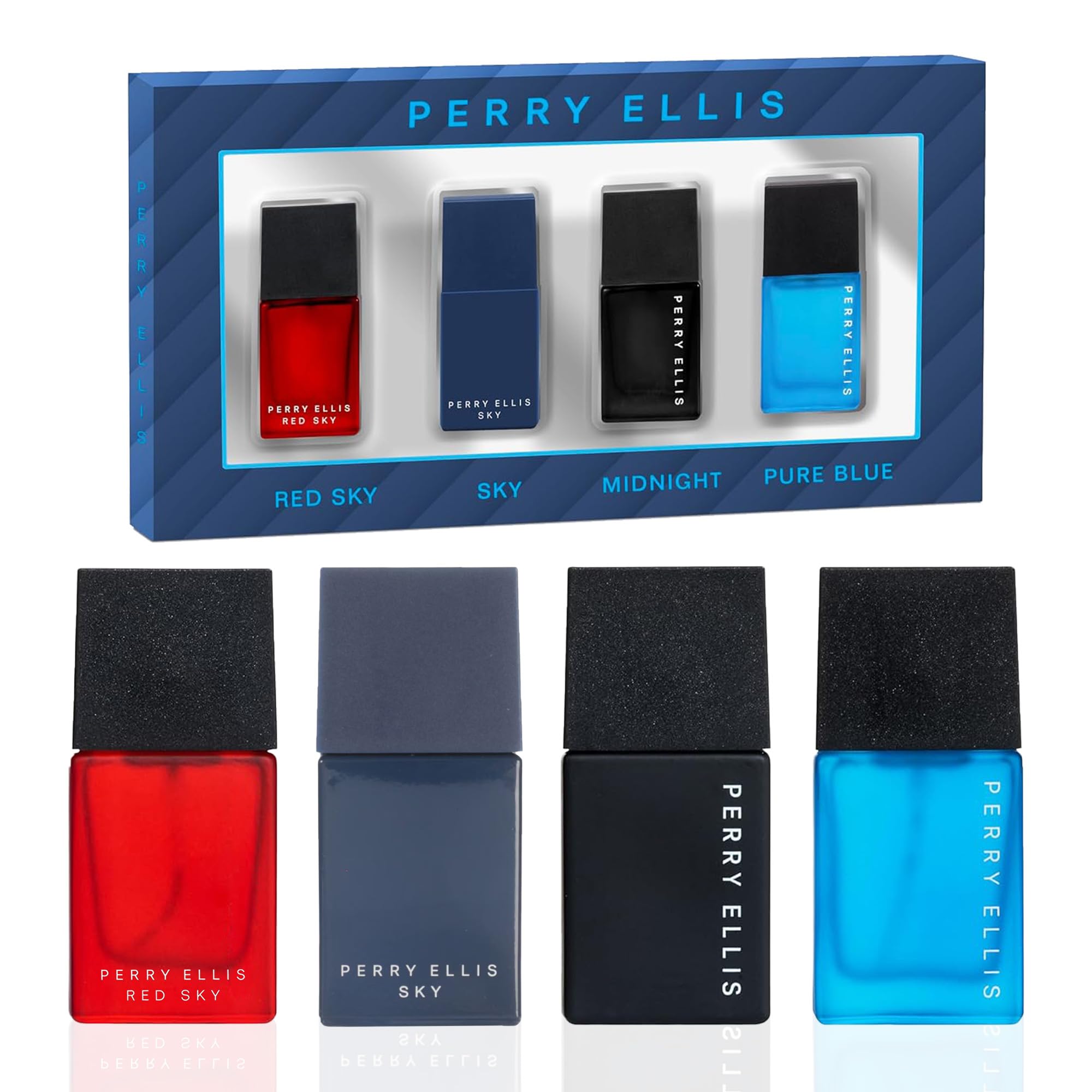 Perry Ellis Mens Mini Coffret Gift Set - Red Sky Sky Midnight Pure Blue - 4-pack of 25