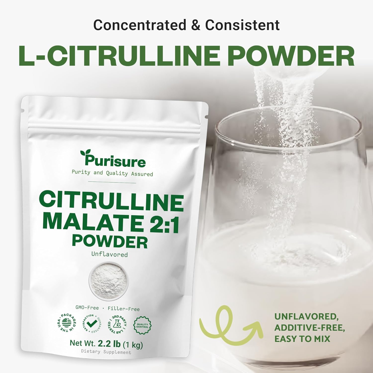 Purisure L Citrulline Malate 2:1 Powder, 1 kg, Supplement and Nitrate for Strength Performance and Energy, Pre-Workout L Arginine L Citrulline Supplement Powder, 333 Servings - Image 5