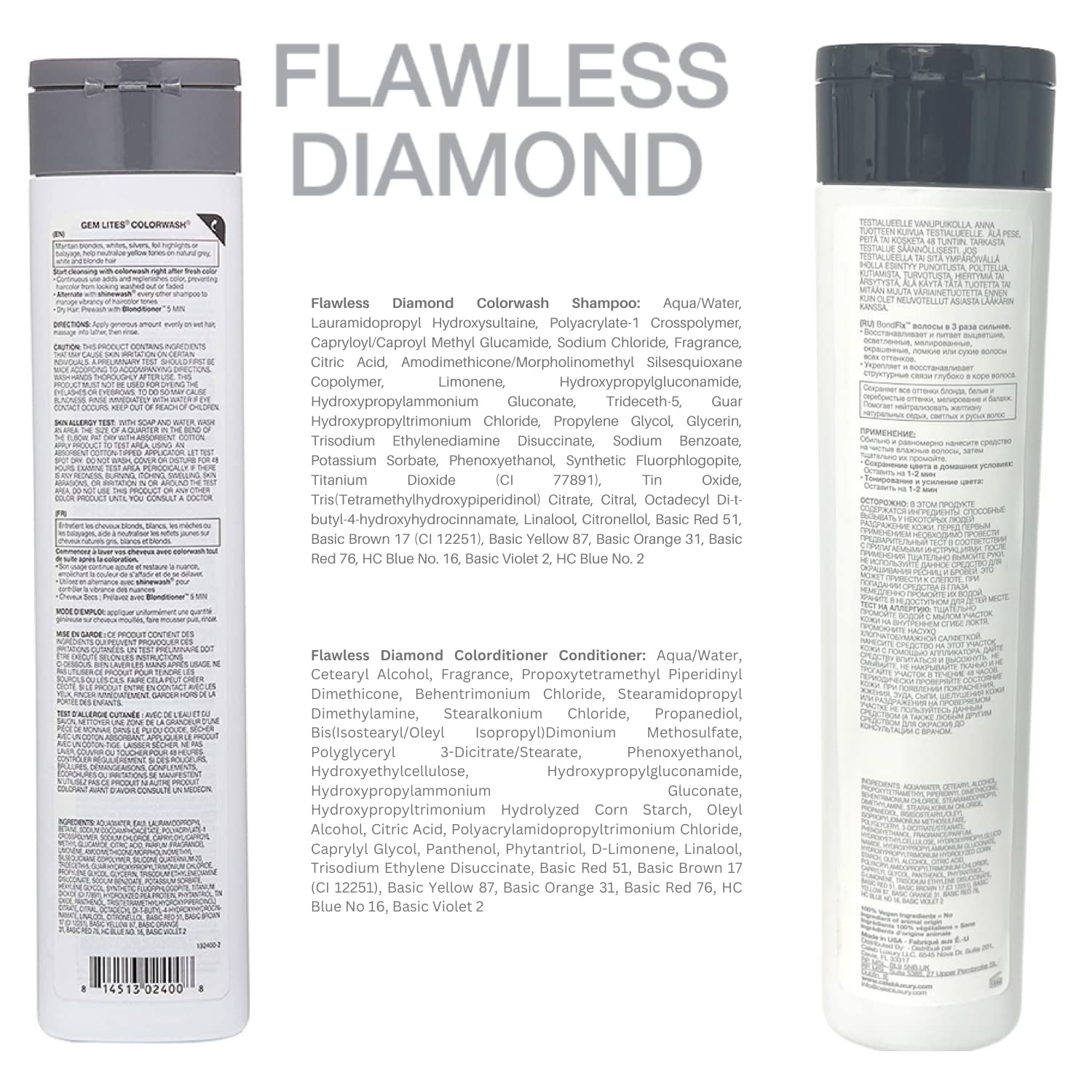 Celeb Luxury Gem Lites Duo Color Depositing Colorwash Shampoo & Conditioner Set + Bondfix Bond Rebuilder, Semi Permanent Hair Color, Vegan Hair Dye, Flawless Diamond - Image 2