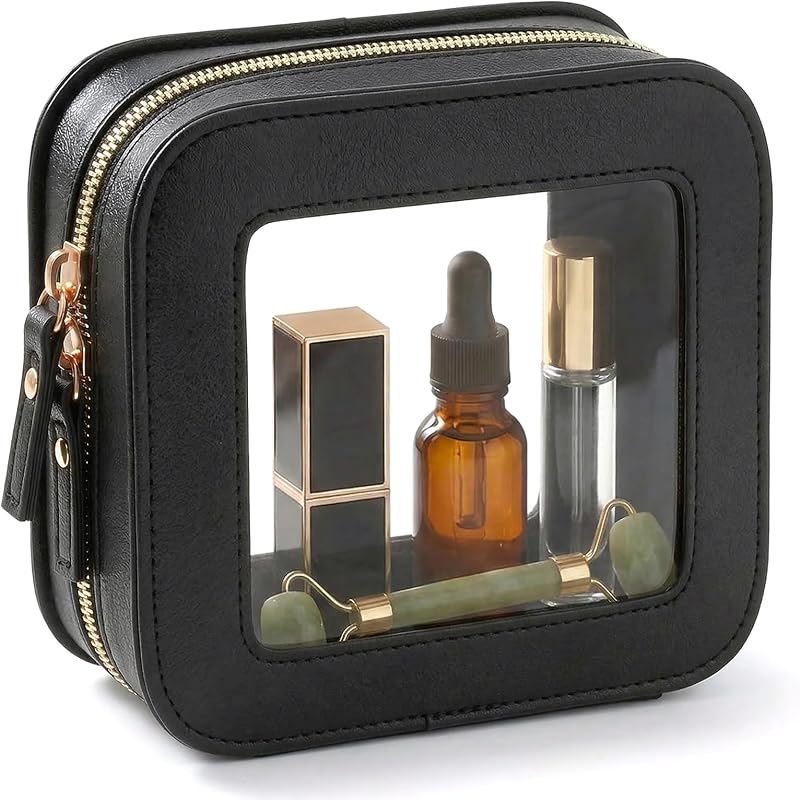 Necessaire LETGO quadrada preta com janela transparente e zíper