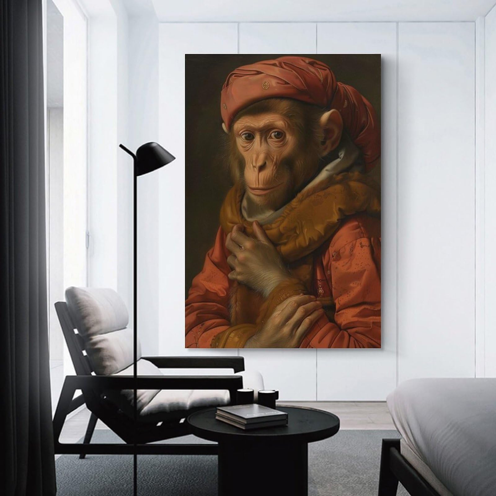Junmoney Unframe-Style-13 Wall Decor Canvas Print Medieval Monkey Portrait, 20X30inch(50X75cm), For Living Spaces, Bedrooms Or Relaxed Rooms, A Home Accent With Warm Character