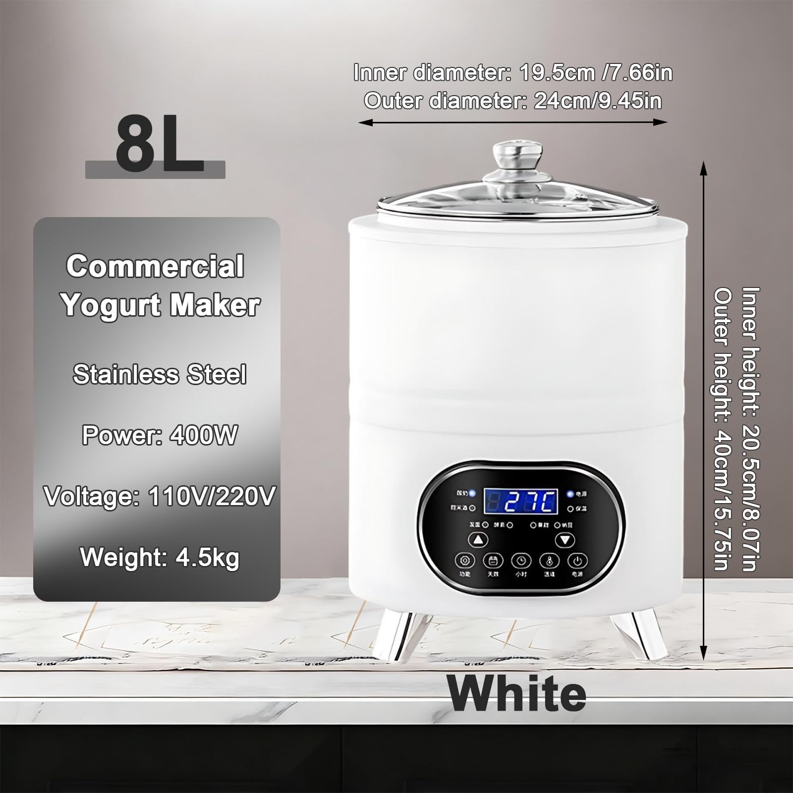Komercyjna Maszyna Do Fermentacji Jogurtu, Automatyczna Maszyna Do Fermentacji Jogurtu, Widoczna Hartowana Pokrywa, Do Ciasta Drożdżowego I Natto White-8L