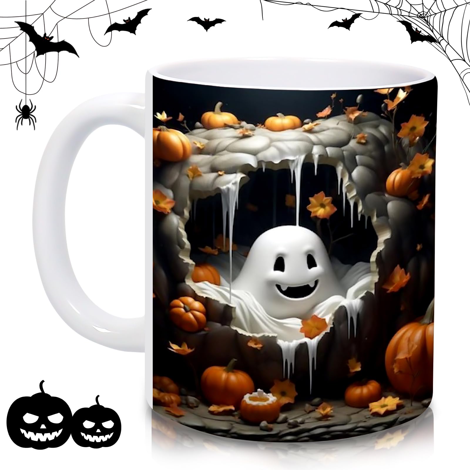 Geist Tasse, Halloween Tasse, 350ML Geister Keramik Kaffeetasse, Niedliche Ghost Mug, Halloween Becher, Geistertasse Kaffee Tassen, Herbst Mug Ghost für Heiße Getränke, Milch, Kaffee, Saft