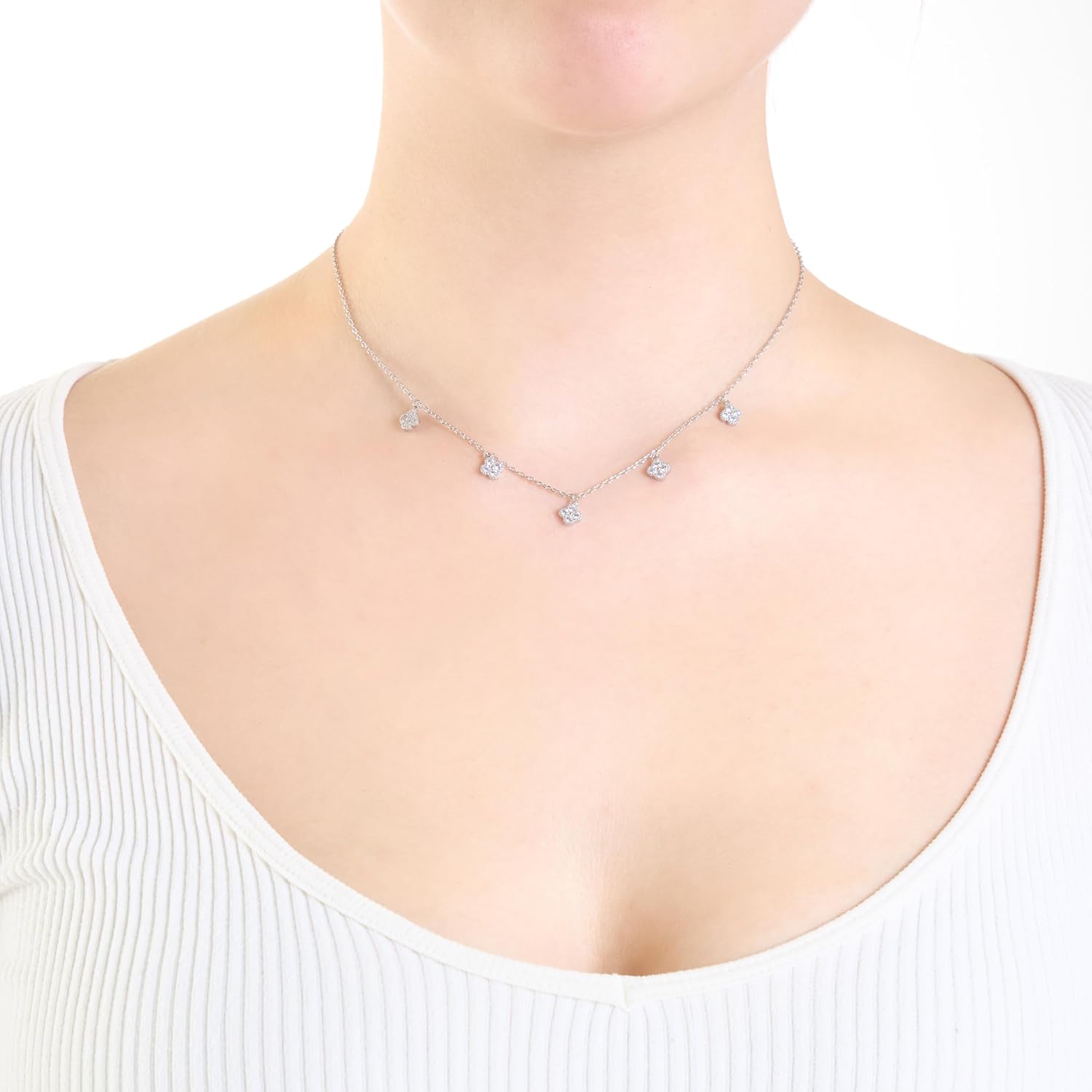 Amazon Essentials Sterling Silver or 14K Gold Over Silver Mini Clovers Dangle Necklace, 16" - Image 4