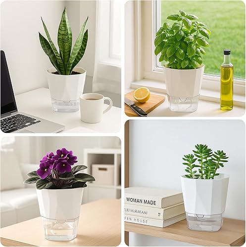 Miniatura 7 de Paquete de 5 macetas de riego automático de 6.7 pulgadas, macetas de riego automático para plantas de interior y exterior, macetas de riego