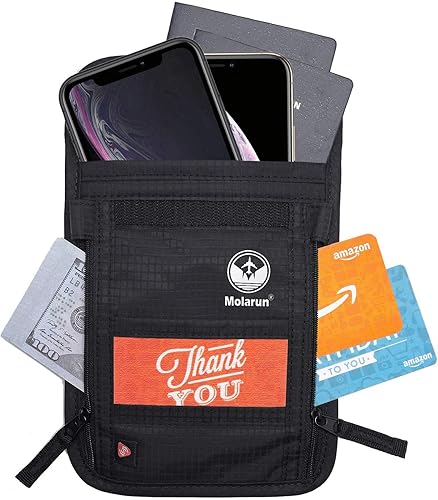 Miniatura 3 de RFID Bloqueo Stash Cuello Billetera, Pasaporte Titular Bolsa De Viaje Para Mujeres Hombres - Negro, Negro -, Cartera Rfid