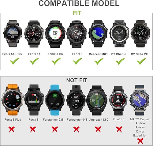 Miniatura 9 de ANCOOL Compatible con Garmin Fenix 5X Plus Band 1.024 in Correa de silicona de fácil ajuste para Fenix 7XFenix 6X ProFenix 6XD2 Delta PXTactix