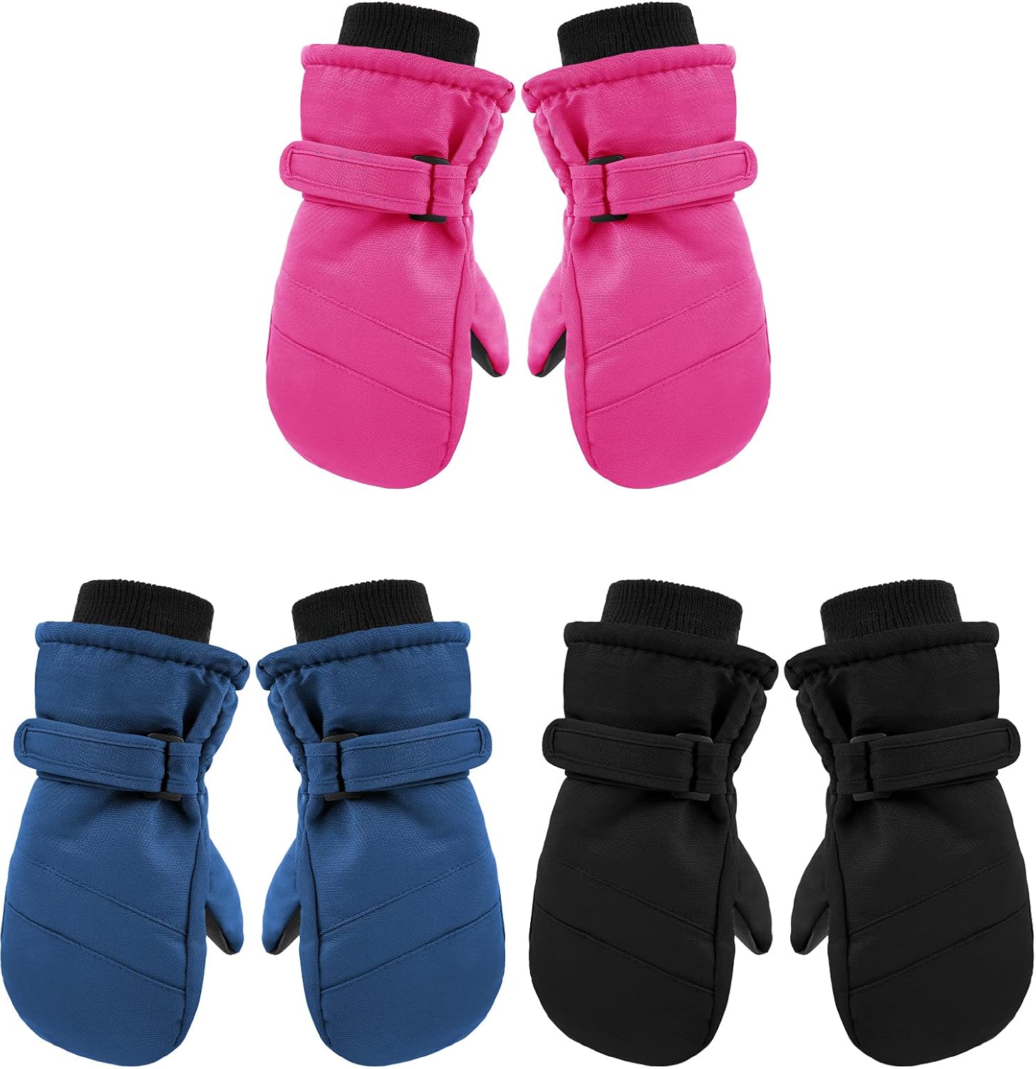 3 Pairs Kids Waterproof Mittens Thicken Toddler Winter Snow Gloves Warm Ski Gloves for Girls Boys