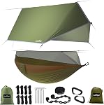 Single & Double Camping Hammock with Net, Portable Outdoor Tree Hammock 2 Person Hammock for Camping Backpacking Survival Travel, 10ft Hammock Tree Straps and 2 Carabiners, Easy to Setup