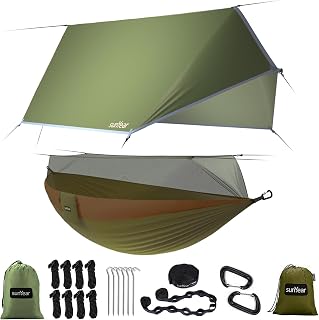 Camping Hammock, Portable Single & Double Hammock with Net, 2 Person Hammock Tent with 2 * 10ft Straps, Best for Outdoor Hiking Survival Travel