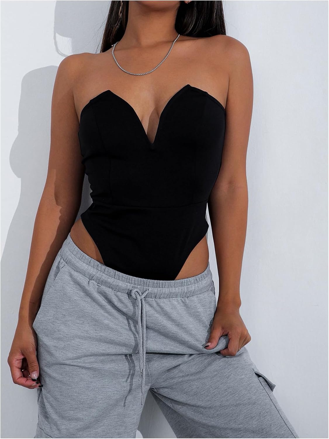 Milumia Women's Strapless Deep V Neck Bodysuit Sexy Backless Slim Fitted Tube Tops - Image 5