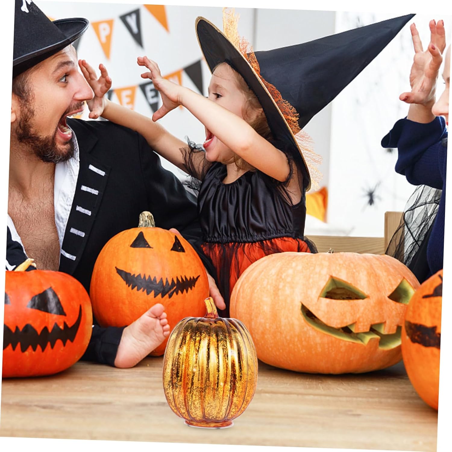 DOITOOL 1pc Halloween Decorative Pumpkin Glass Light Unique Glass Pumpkin Lamp for Festive Atmosphere for Parties Boys and Girls and Family Celebrations Battery Not Included