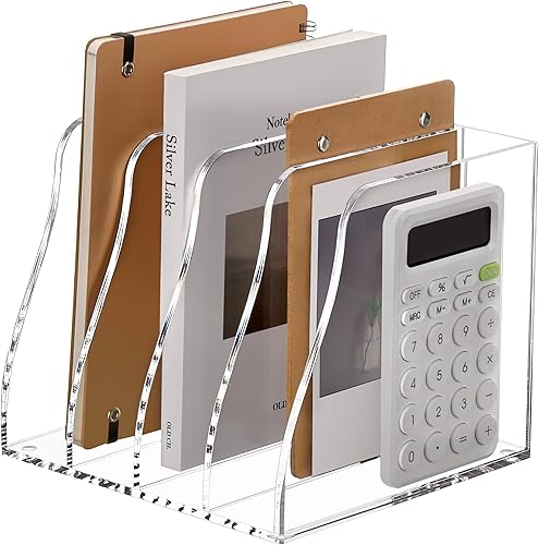 Miniatura 12 de SANRUI Organizador de archivos de escritorio de acrílico, 6 compartimentos verticales, soporte transparente para archivadores, clasificadores de
