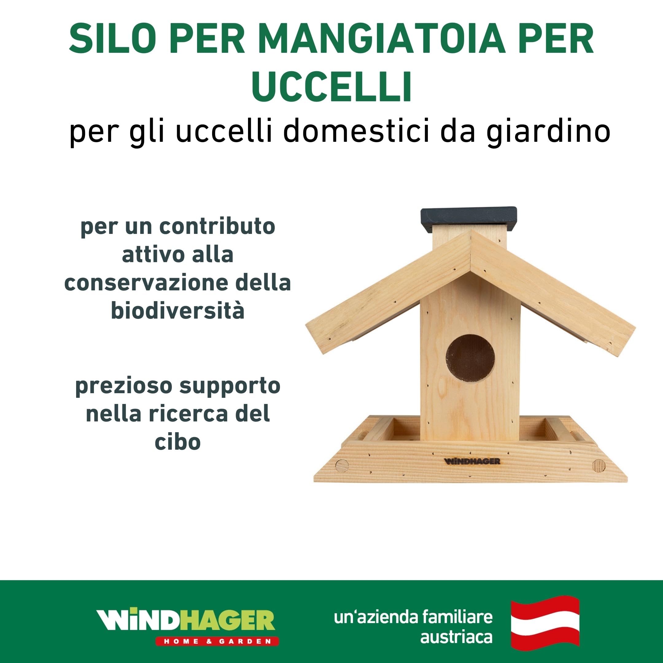 Windhager silo per mangiatoie per uccelli "Finca" - in legno di pino, volume di riempimento 1,25 L - mangiatoia per uccelli, casetta uccellini da esterno