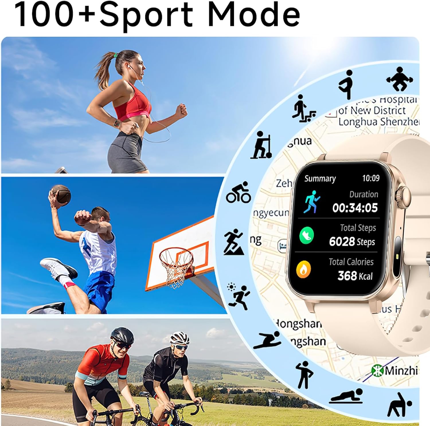 Yihou Smart Watches for Women Fitness Tracker Fitness Watch with Heart Rate Monitor Sleep Monitoring Pedometer Calorie for Android iOS Gold Pink