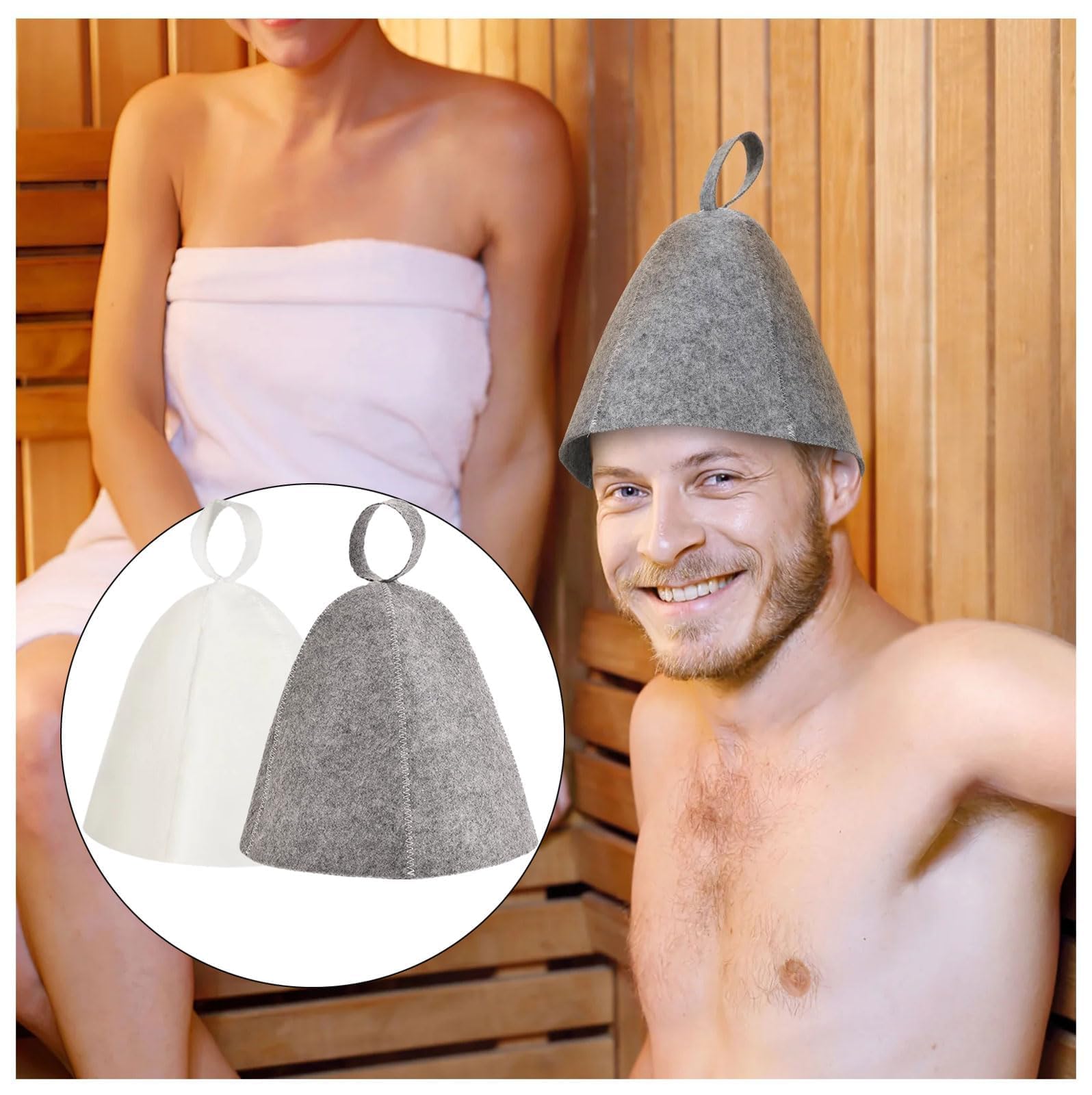Bonnet de Sauna en Feutre Anti-Chaleur Gris + Blanc