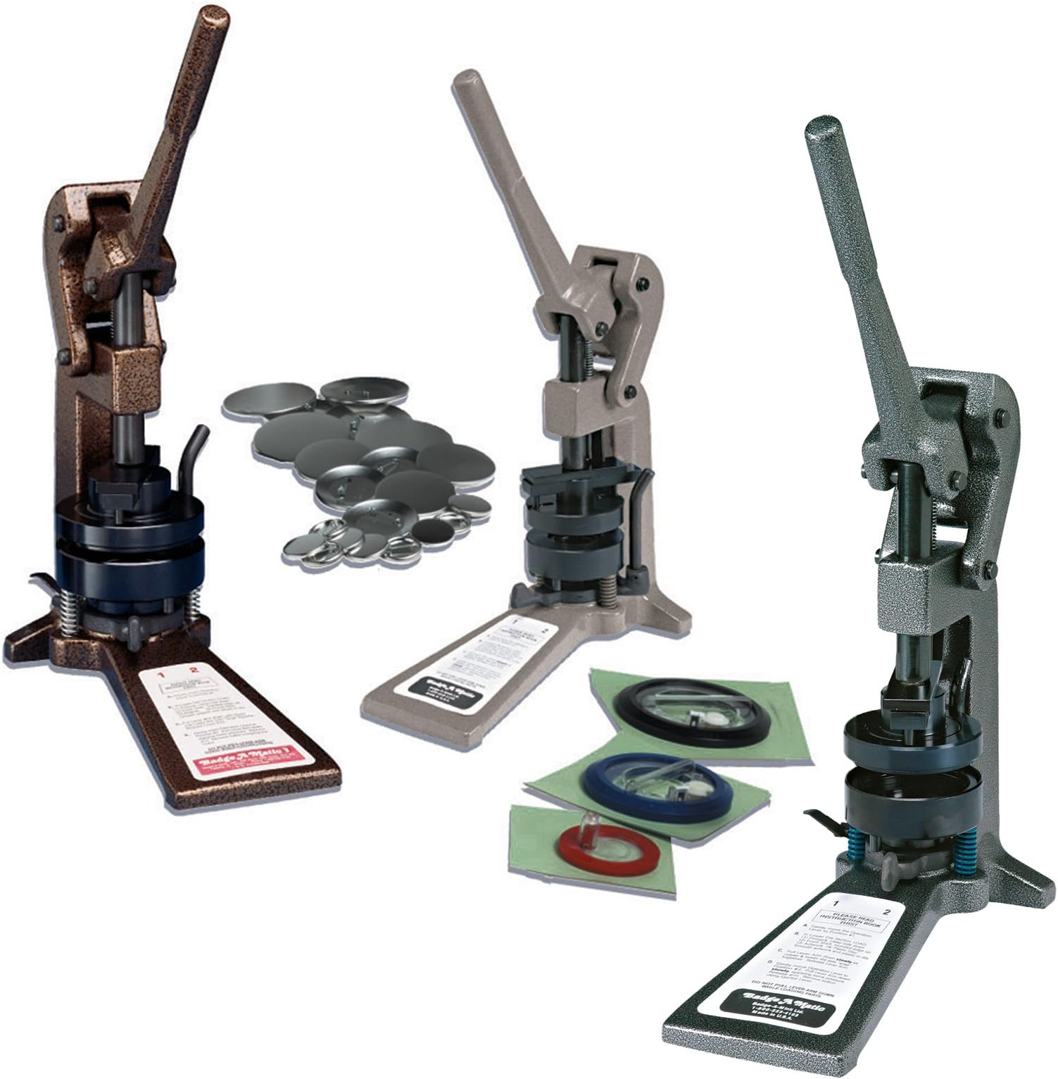 Badge A Minit 1680 Triple Badge-A-Matic System, Includes 1 1/4", 2 1/4" and 3" semi Automatic Button Making Machines to Create Multiple Button Sizes, Button Making Arts and Crafts