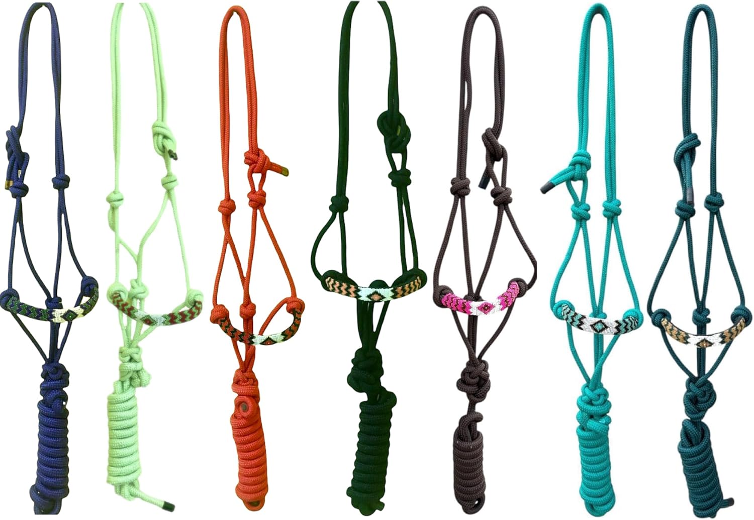 Majestic Ally Padded Beaded Nose Braided Rope Halter with 10' Matching Lead - Full (Red)