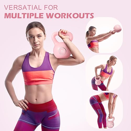 Miniatura 6 de KHTO Juego de pesas rusas para entrenamiento de fuerza rosa, pesas rusas para equipo de gimnasio en casa