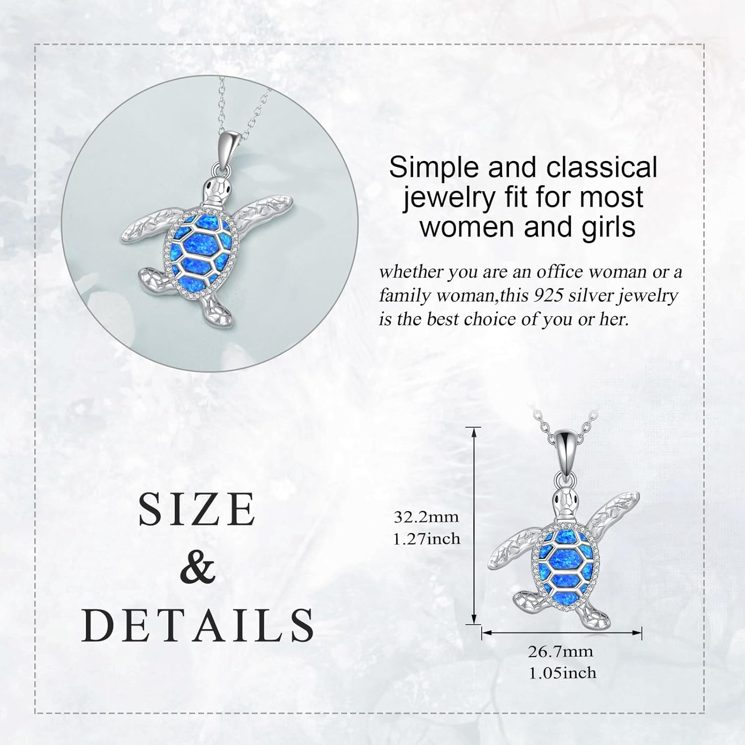 Turtle Necklace 925 Sterling Silver White Opal Sea Jewelry for Women Men - Image 4