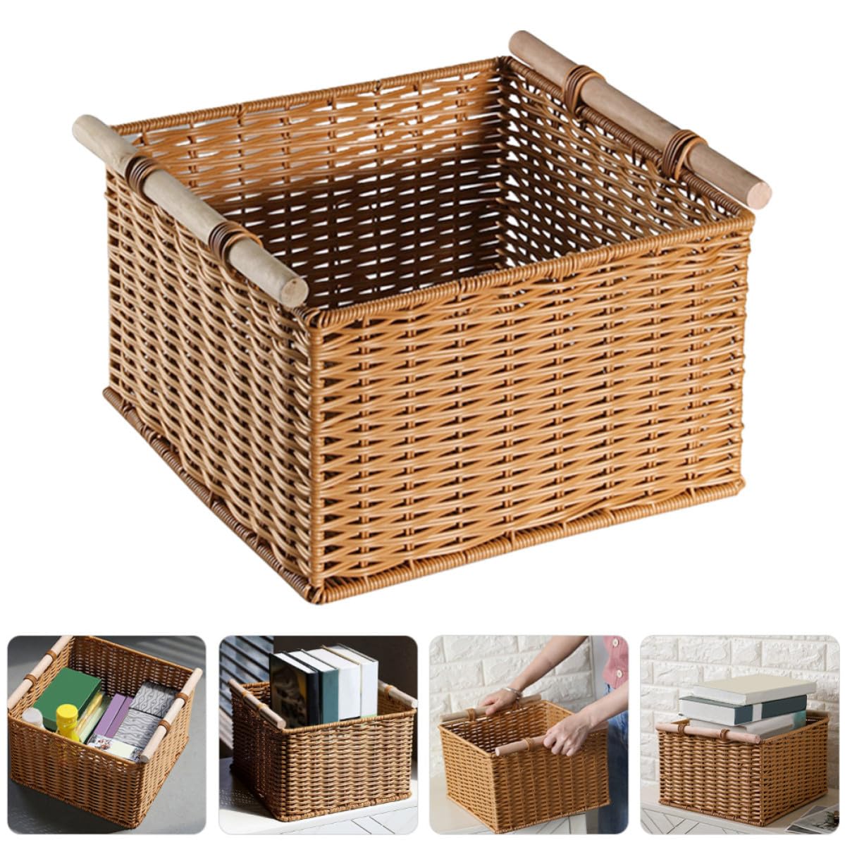 Cestino Portaoggetti in Rattan Sintetico Grande Capacità Plastico