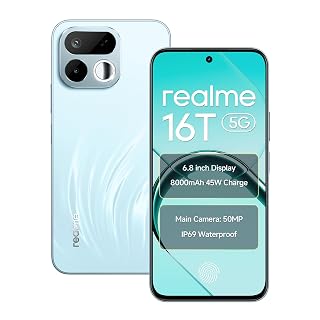 realme 16T 5G Smartphone 8000mAh Batterya 45W Fast Charge, 8GB RAM 256GB ROM, 6.8 inch 144Hz Display, 50mp AI Rear Camera, MediaTek Dimensity 6300 Chipset, Android 16, IP69 Pro Starlight (Green)
