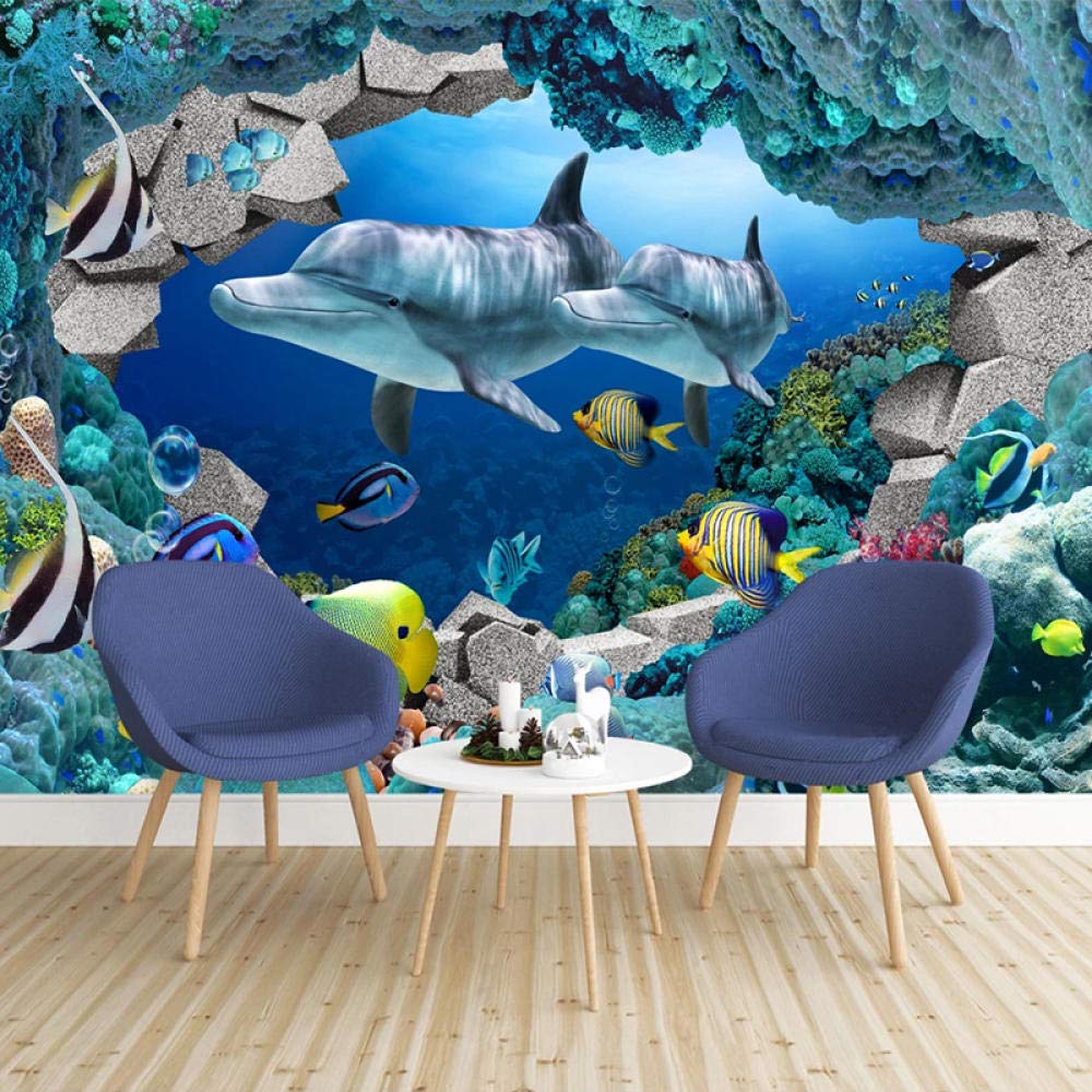 Mural 3D pejzaż morski podwodny świat delfin animowany obraz tapety pokój dziecięcy sypialnia tv do salonu tło