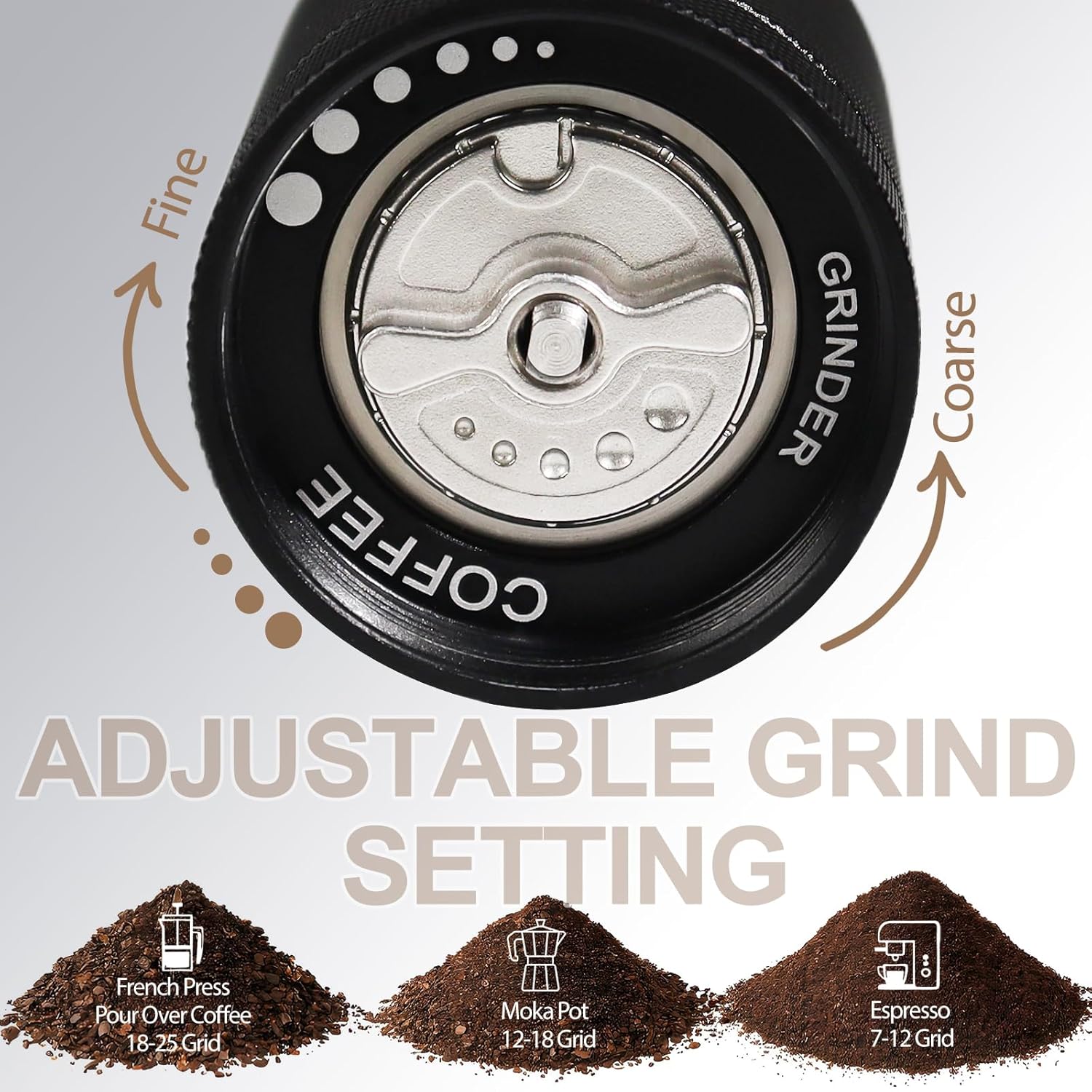 Detachable Manual Coffee Grinder with 25 Level Stainless Steel Conical Burr Portable Aluminum Coffee Bean Grinder Suitable for Moka Pot Espresso French Press Pour Over Maker Easy Cleaning with Brush