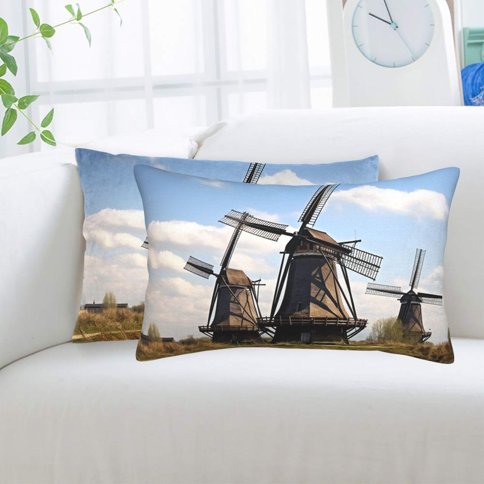 Windmills Standard Pillowcases Sets of 2, Ultra Soft Microfiber Plush Pillow Cases 16"X24" Comfort Decorative Throw Pillow Cover with Hidden Zipper for Bedroom, Sofa, Couch