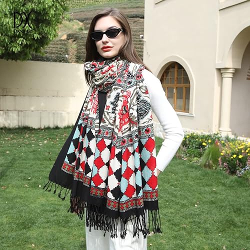 Miniatura 9 de DANA XU Lujosa bufanda de cachemira floral de gran tamaño, 100% de lana pura, extra grande, cálida, chal y envoltura para mujer