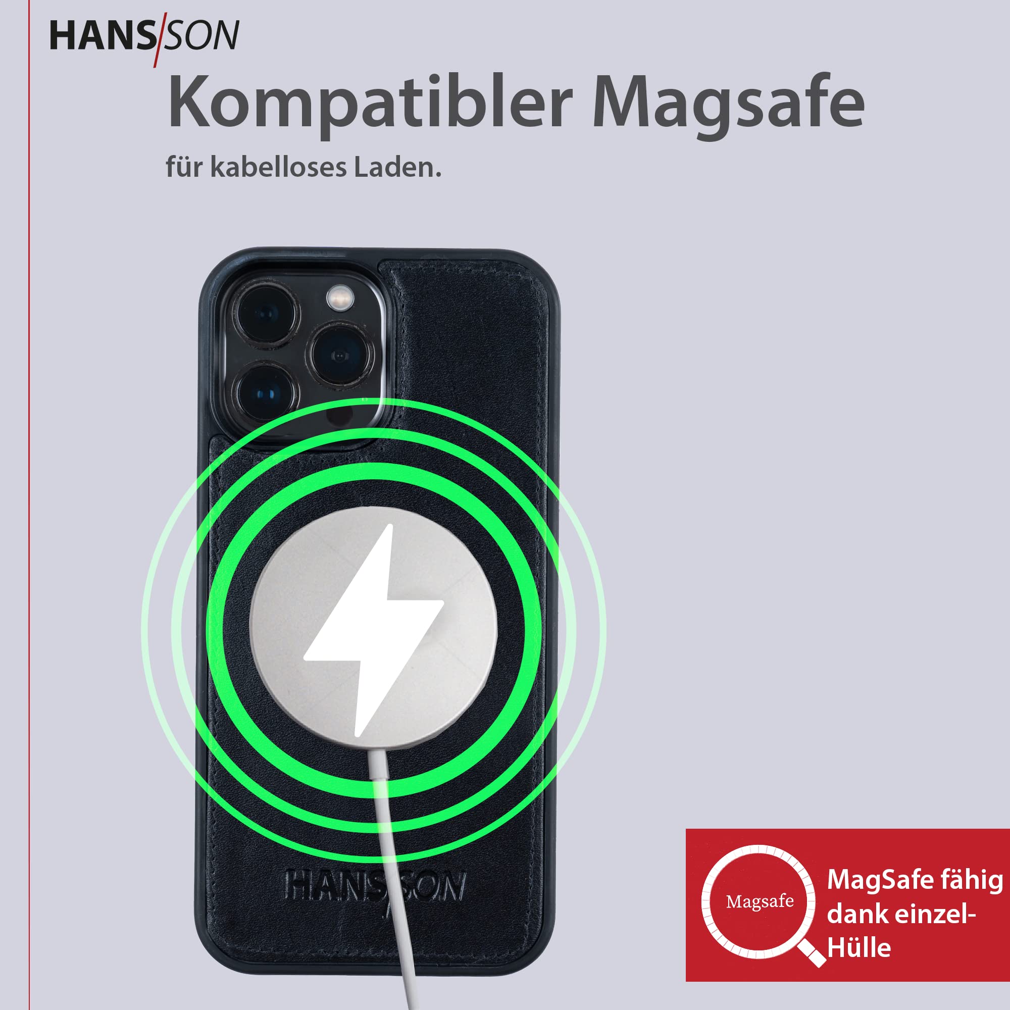 HANS/SON Custodia in vera pelle per iPhone 12 Pro Max, con chiusura magnetica, carte di credito e scomparto rimovibile (nero)