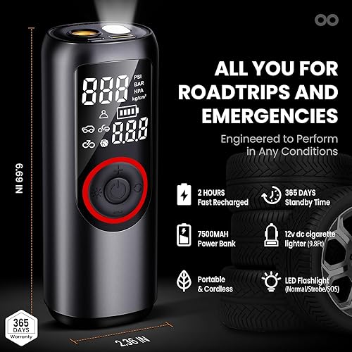 Miniatura 4 de Ozclub Compresor de aire portátil para inflador de neumáticos, 150 PSI, accesorios inalámbricos irrompibles para automóvil, bomba de aire eléctrica