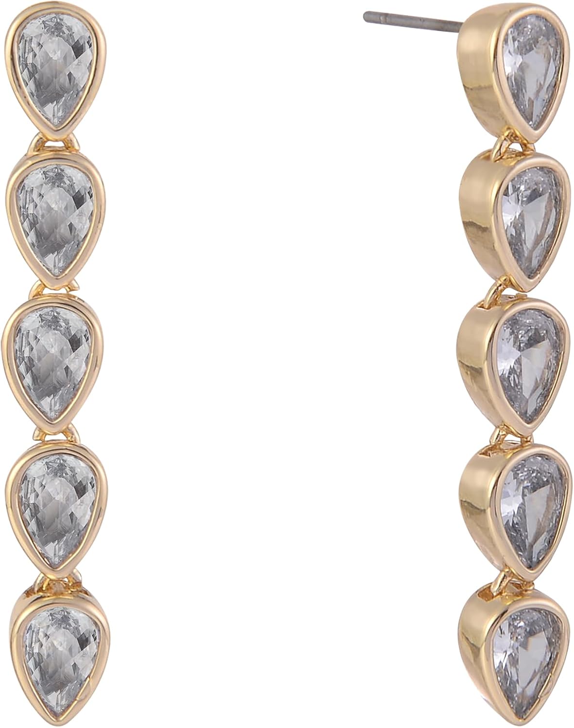 Daisy Fuentes Gold Tone Linear Teardrop CZ Earrings