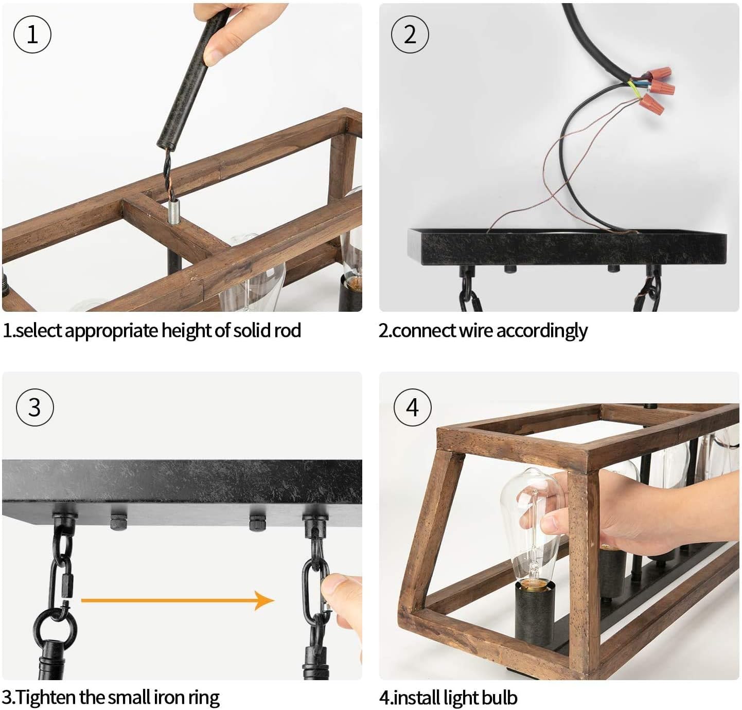 Promo Discount Up To 70% Off Juyace Farmhouse Chandelier Light Fixture with 5 Lights，60W Metal Bracket Rustic Vintage Wooden Pendant Lighting for Kitchen Island