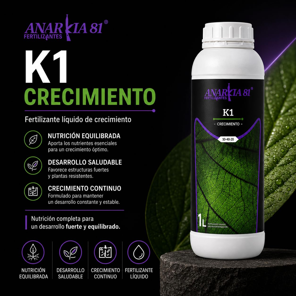 Kit Línea K 100L - Anarkia81 - Fertilizantes Crecimiento y Floración - K1, K2, Root K, X Treme, Kall Green, Enzymes y Colosal