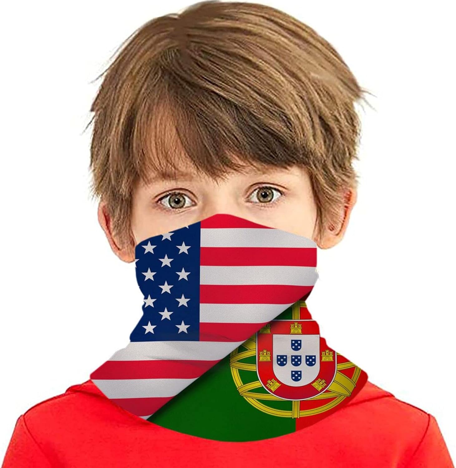 flags of United States and Portugal Kids Neck Gaiter Face Mask,Face Covering Bandannas for Boys Girls: Clothing, Shoes & Jewelry