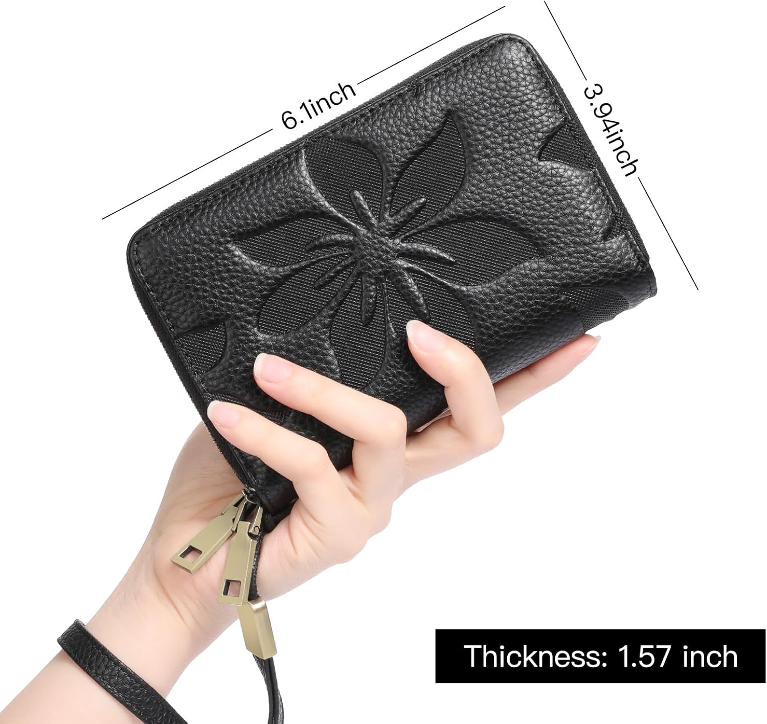 GOIACII Women's Wallet Double Zip Around Credit Card Holder Ladies Wallet Rfid Blocking Wristlet Purse Medium Size Leather Black - Image 4