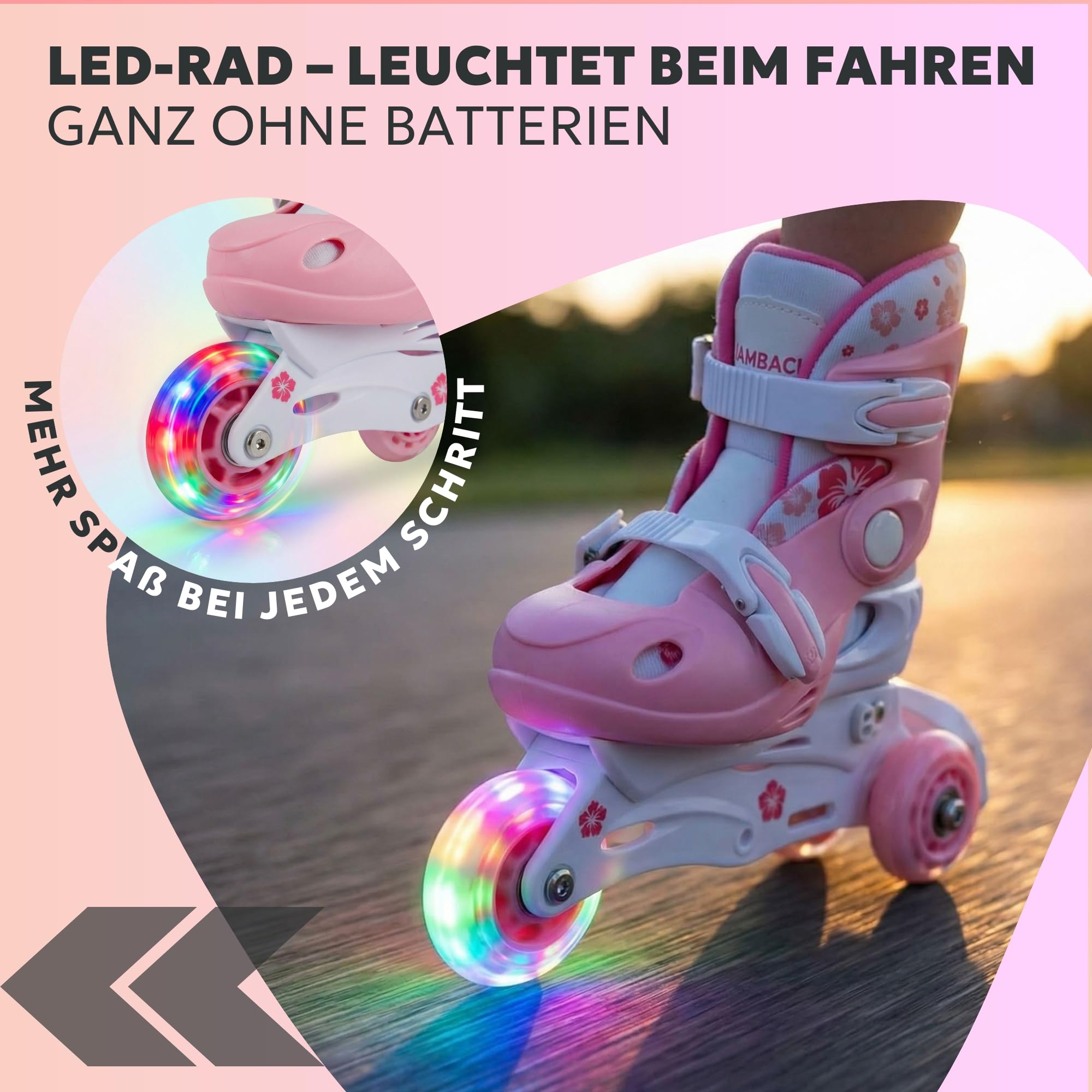 Kinder Inliner Set mit Protektoren verstellbar zum Rollschuh mit LED