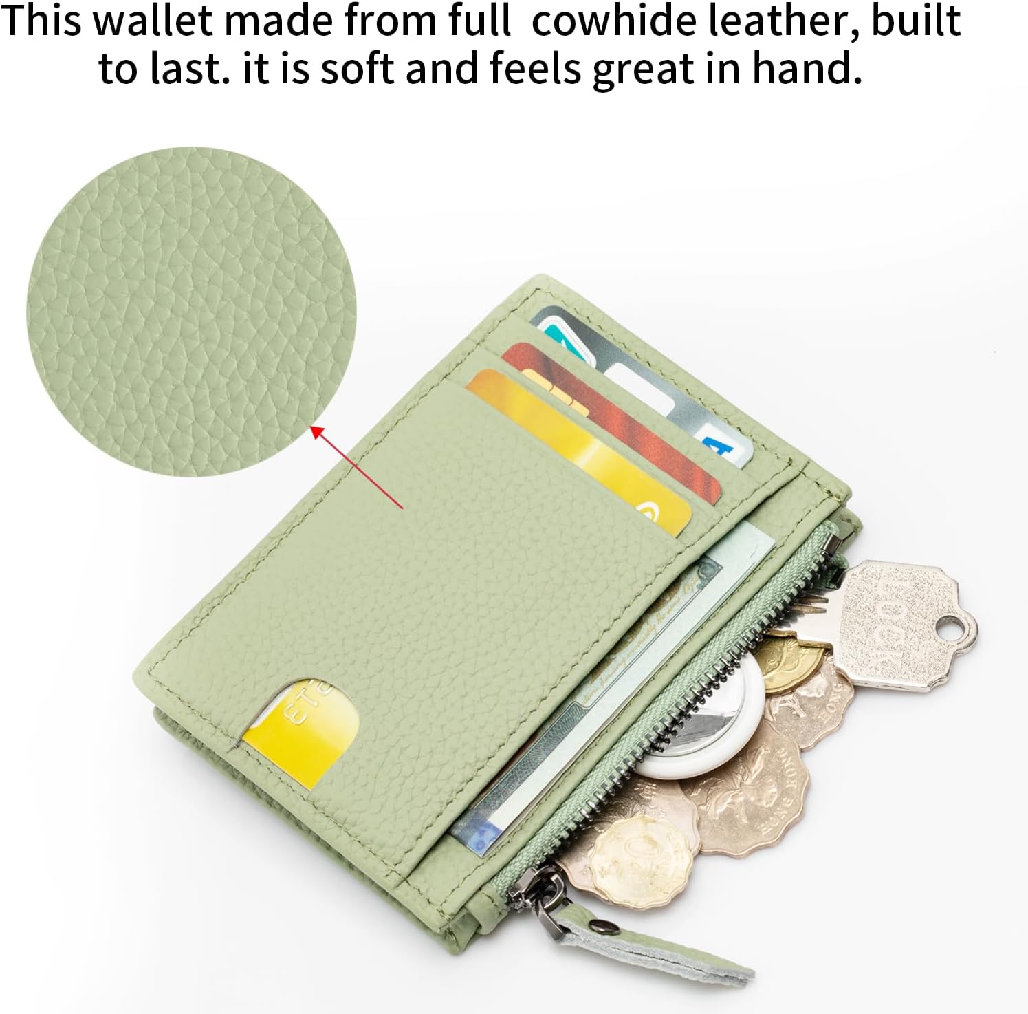 Slim Wallet for Women Small Leather RFID Blocking Credit Card Holder Minimalist Wallet with Coin Purses & Pouches,S Light Green - Image 4