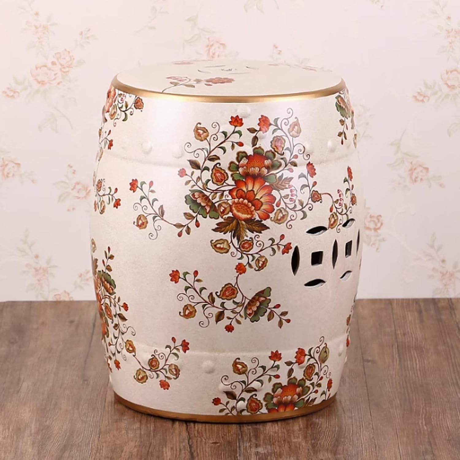 Ceramic Decorative Garden Stool, Ceramic Drum Garden Stool, Decorative Garden Stool Glazed, Ceramic Side Table Plant Stool, Chinese Drum Stools, Indoor Outdoor Decor(White)